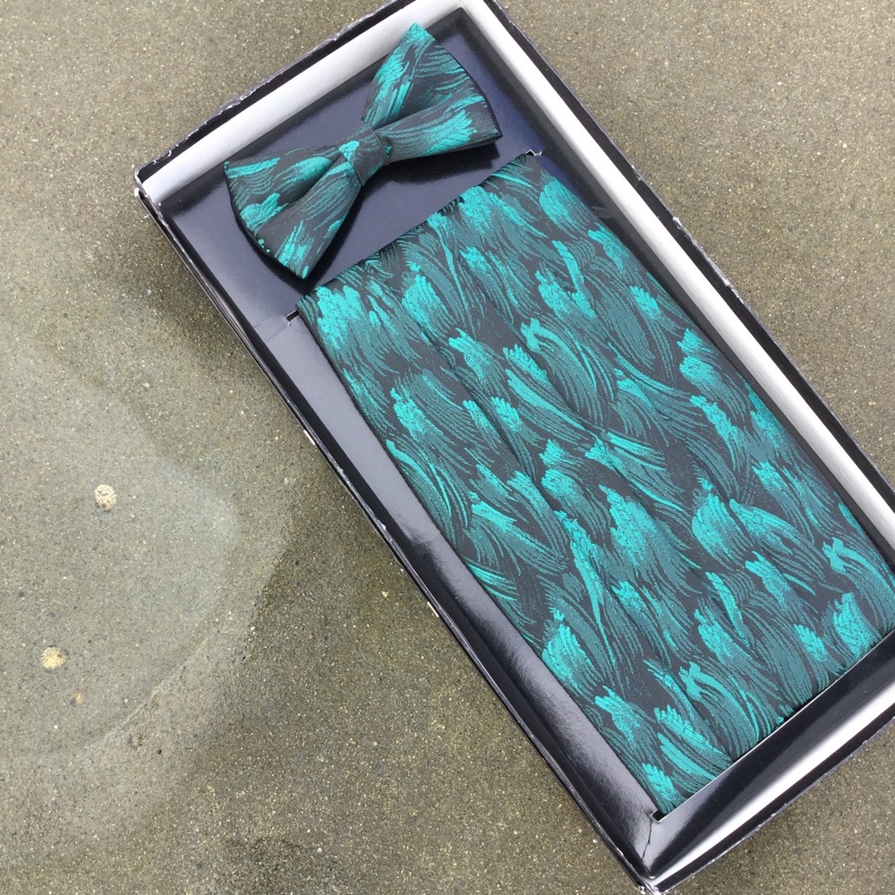 Bracci Uomo Cummerbund and Bow Tie Green Teal